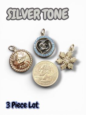 Lot of 3 CC Silver Tone Zipper Pull Button Charms